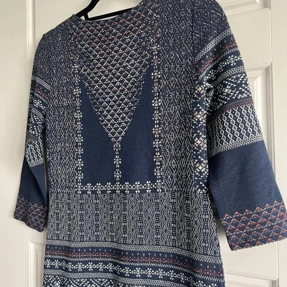 BCBGMAXAZRIA XXSmall‎ “Beth” Boho Knit Jaquard Bodycon Dress in Blue Multi - Picture 6 of 7